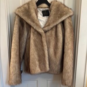 Tan Teddy Jacket with Plush Texture and Shawl Collar